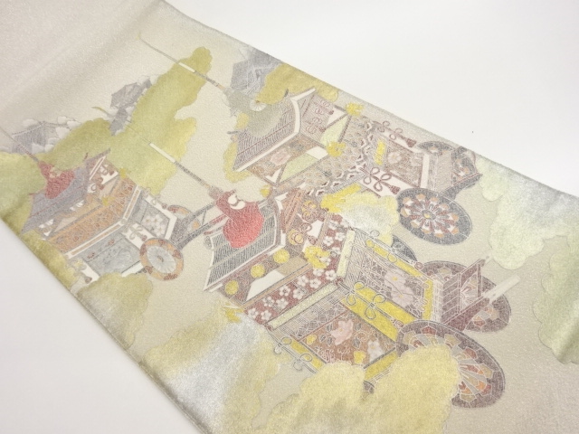 山鉾に雲・屋敷模様織出し袋帯